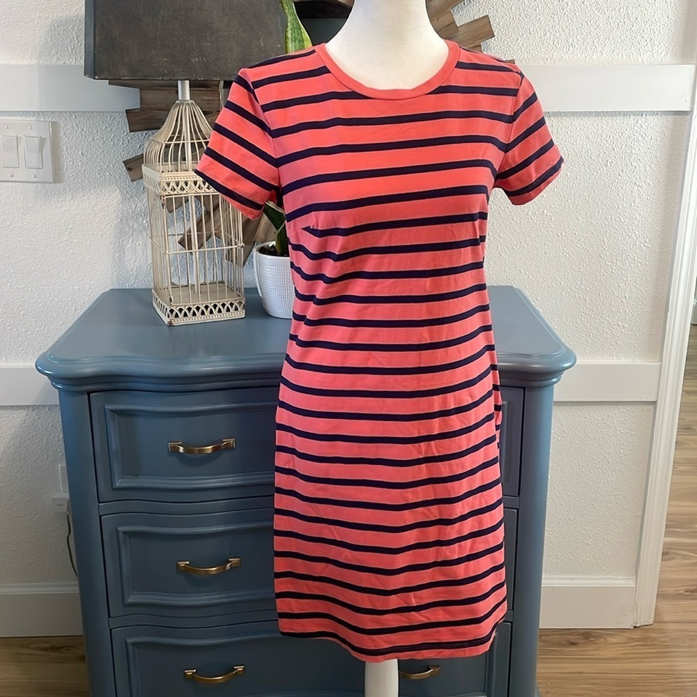 T-shirt Dress, Coral & Navy, M (Medium)